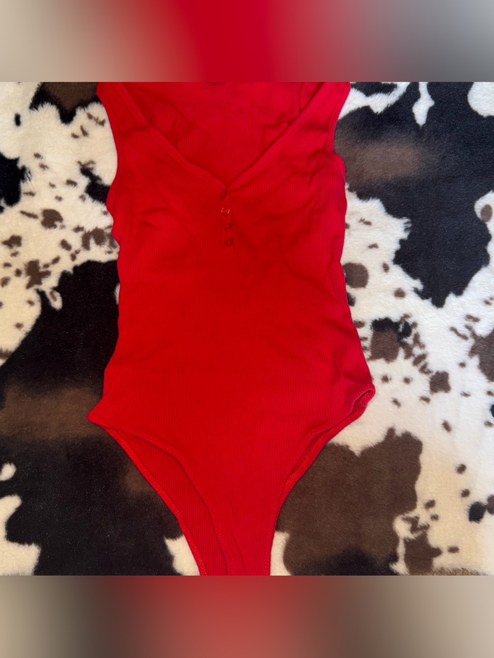Red Ribbed V-Neck Women’s One-Piece